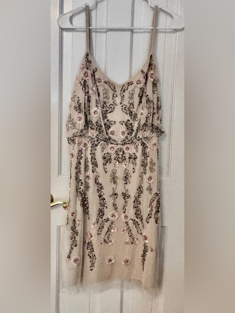 Adrianna Papell Blush Pink and Silver Sequin Maxi Dress